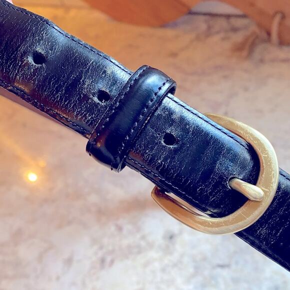 Vintage Coach USA Buckle Brass Leather 1” wide Belt BLK sz 34 - Picture 6 of 12